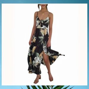 🌻 Fashionme Tropical Satin Midi Dress - Size Small